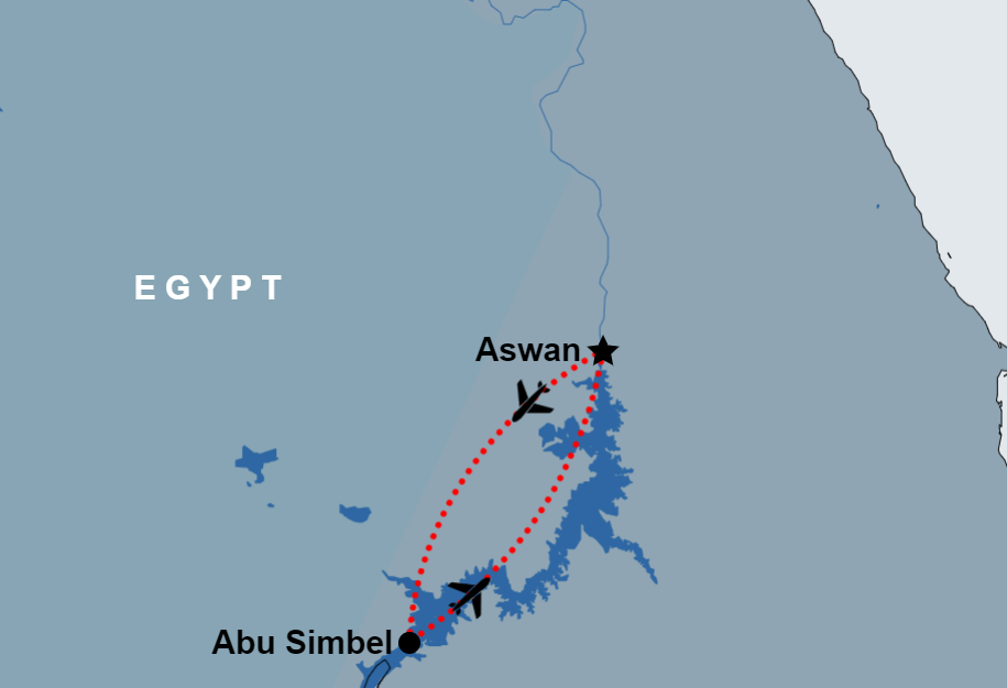 Day Trip to Abu Simbel from Aswan by flight map Day Trip to Abu Simbel from Aswan by flight map